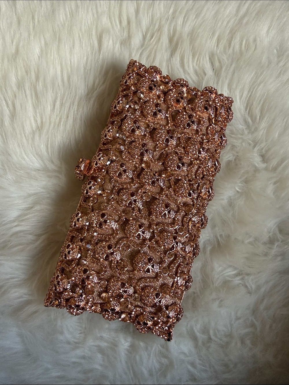 Sugar skull clutch NWOT Rose Gold Jeweled
